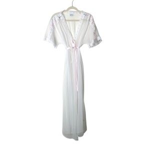 Vintage Gilead Sheer White Robe Lace Ribb Pink Rosettes Sz Large Made in USA
